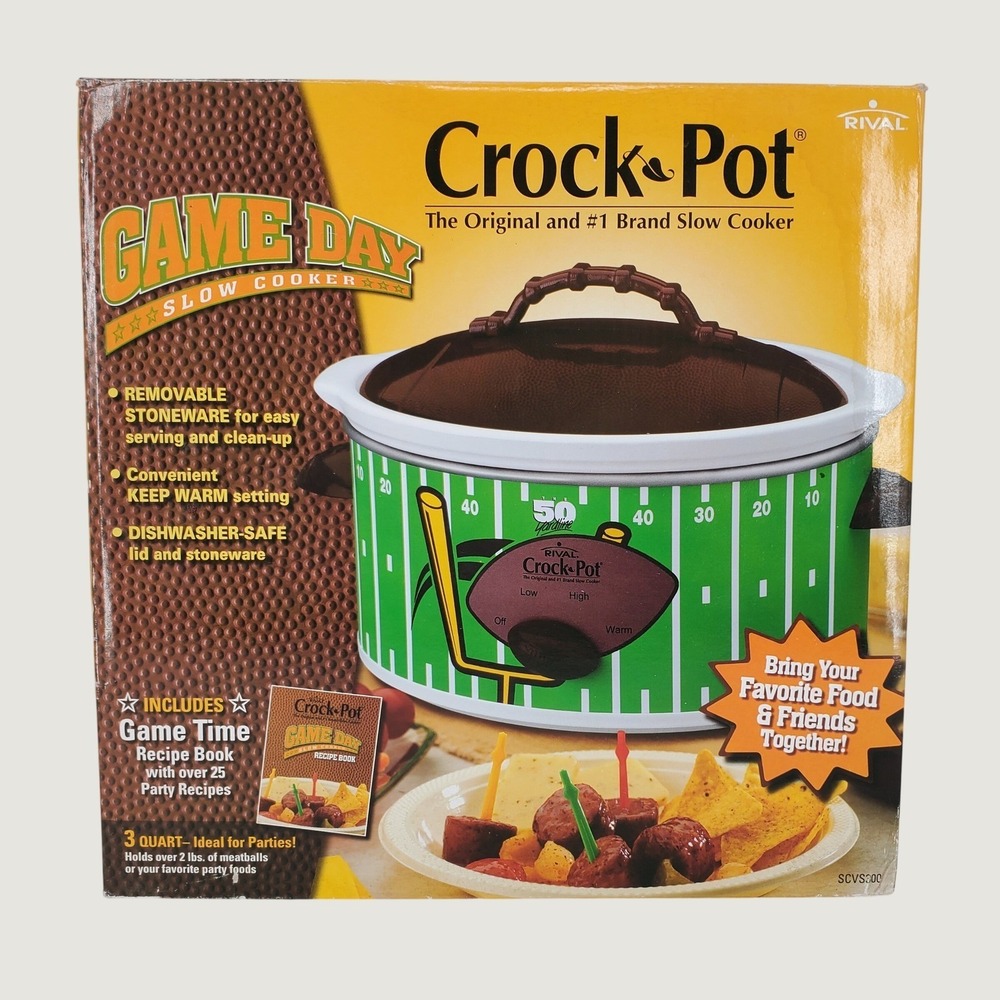 Vintage Rival CrockPot Game Day Football Slow Cooker 3 Qt Green Tailgate Sports